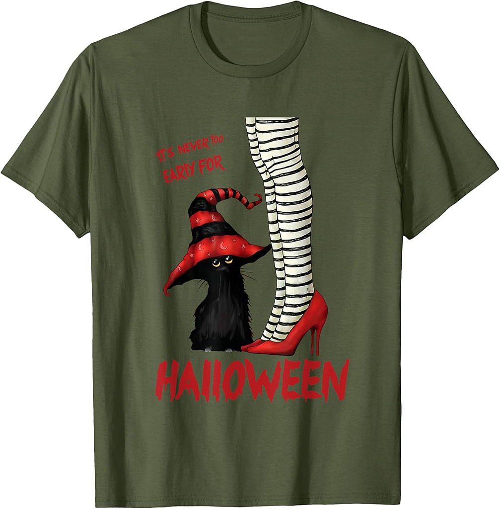 Vintage Black Cat It's Never Too Early For Halloween T-Shirt