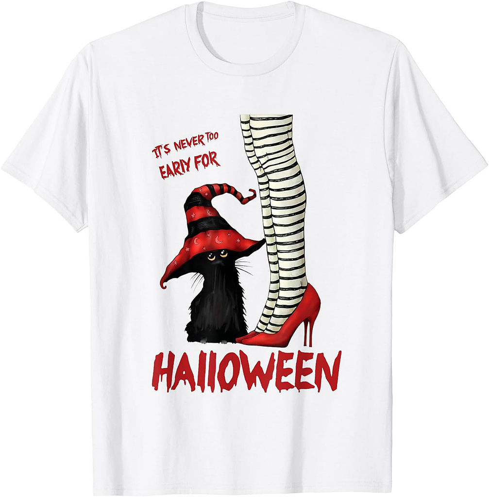 Vintage Black Cat It's Never Too Early For Halloween T-Shirt