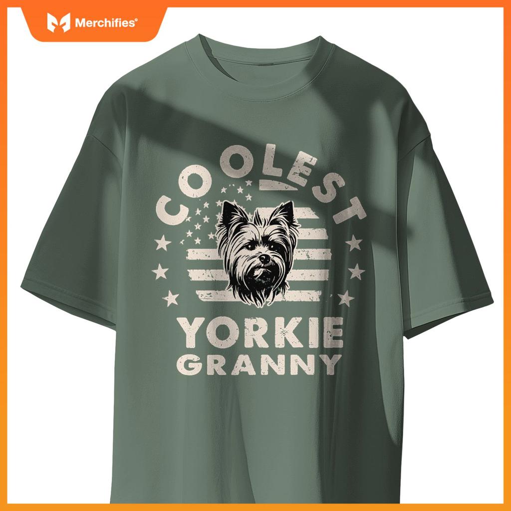 Vintage Coolest Yorkie Granny Funny Dog Men Women T-Shirt