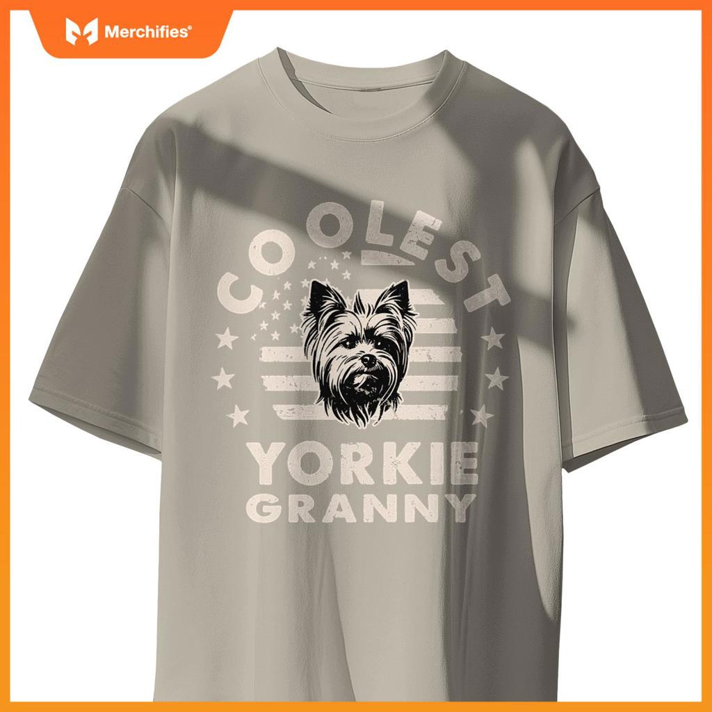 Vintage Coolest Yorkie Granny Funny Dog Men Women T-Shirt