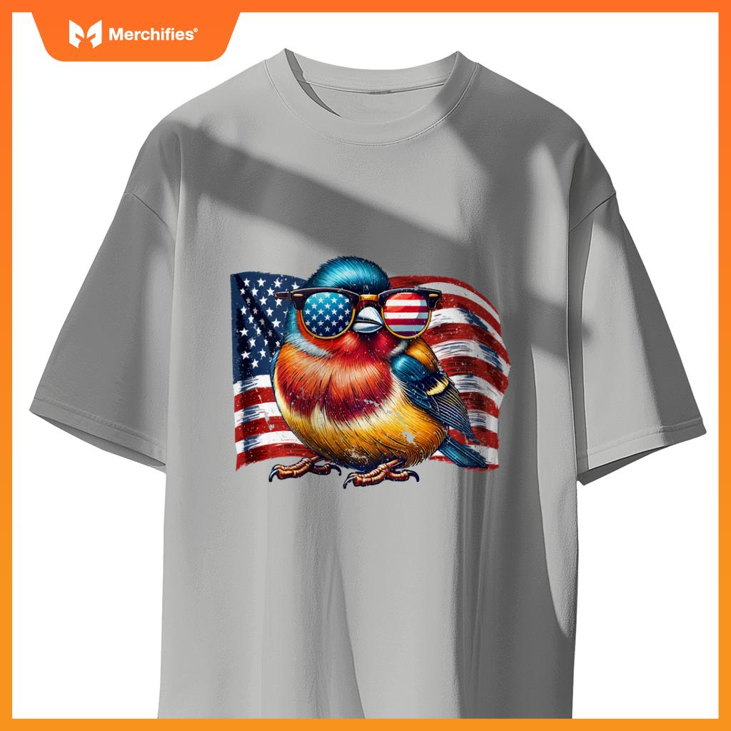 Vintage Finch Birds USA Flag Animals Patriotic Sunglasses T-Shirt