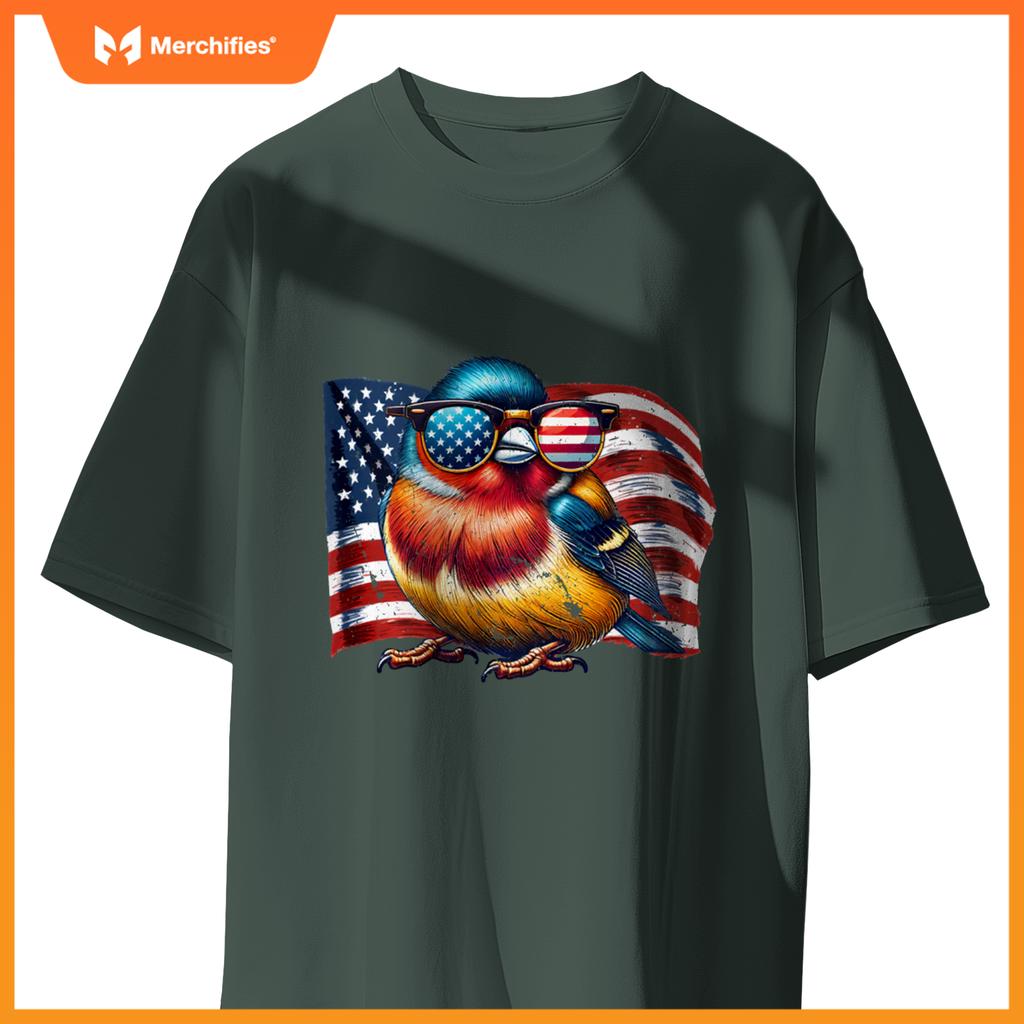 Vintage Finch Birds USA Flag Animals Patriotic Sunglasses T-Shirt