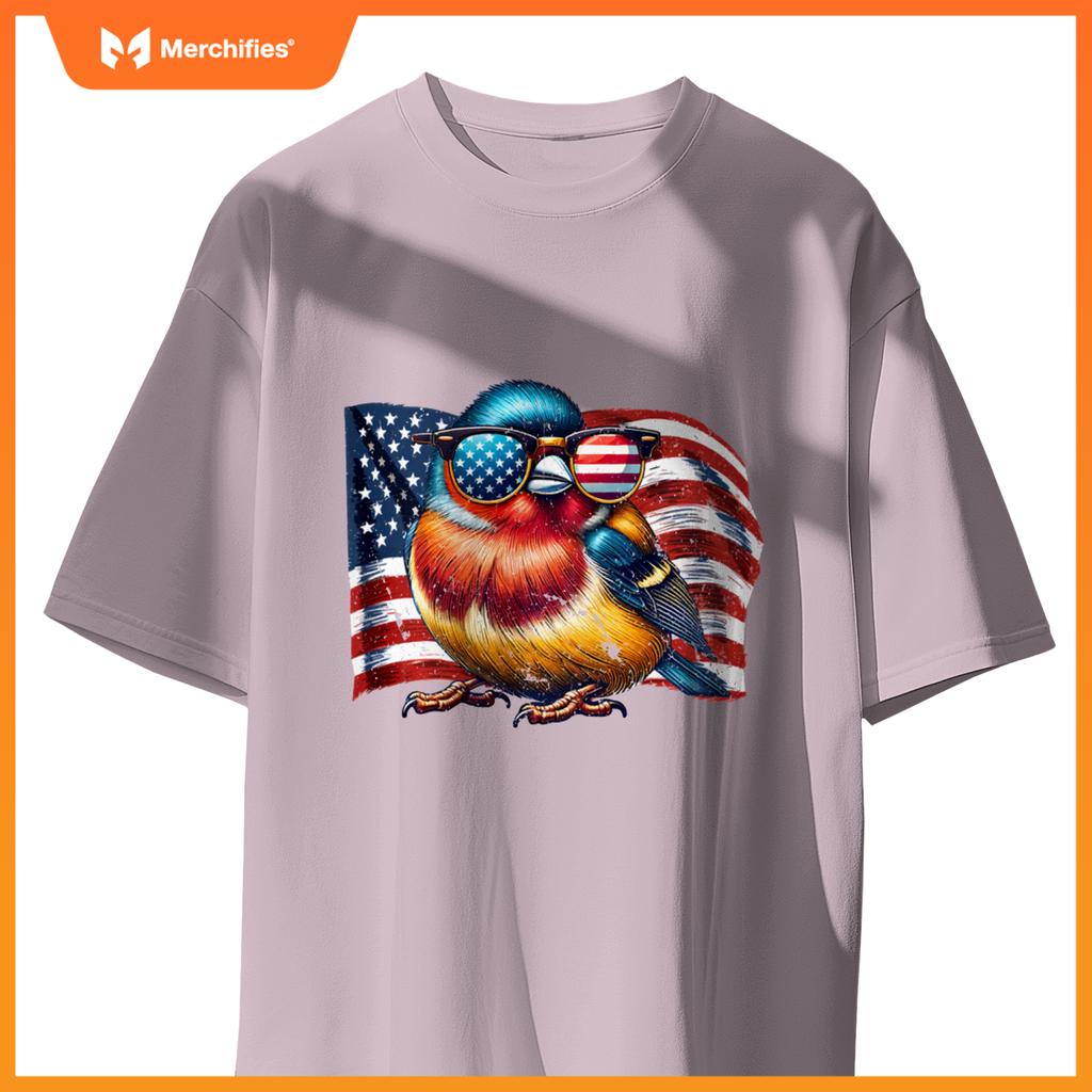 Vintage Finch Birds USA Flag Animals Patriotic Sunglasses T-Shirt