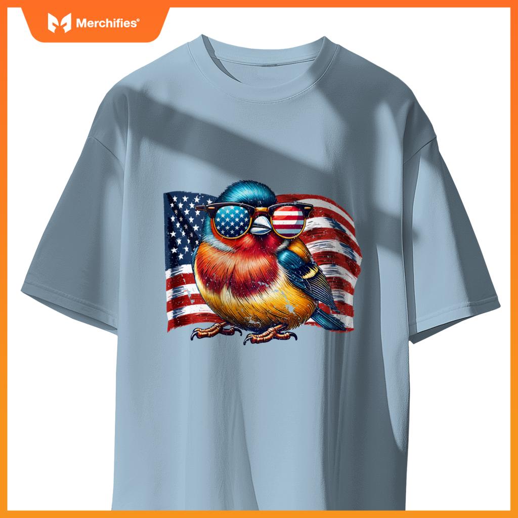 Vintage Finch Birds USA Flag Animals Patriotic Sunglasses T-Shirt