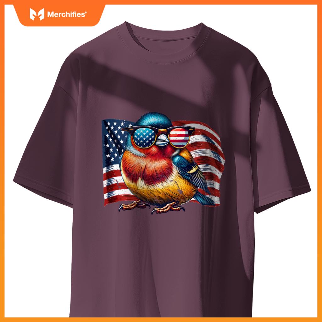 Vintage Finch Birds USA Flag Animals Patriotic Sunglasses T-Shirt