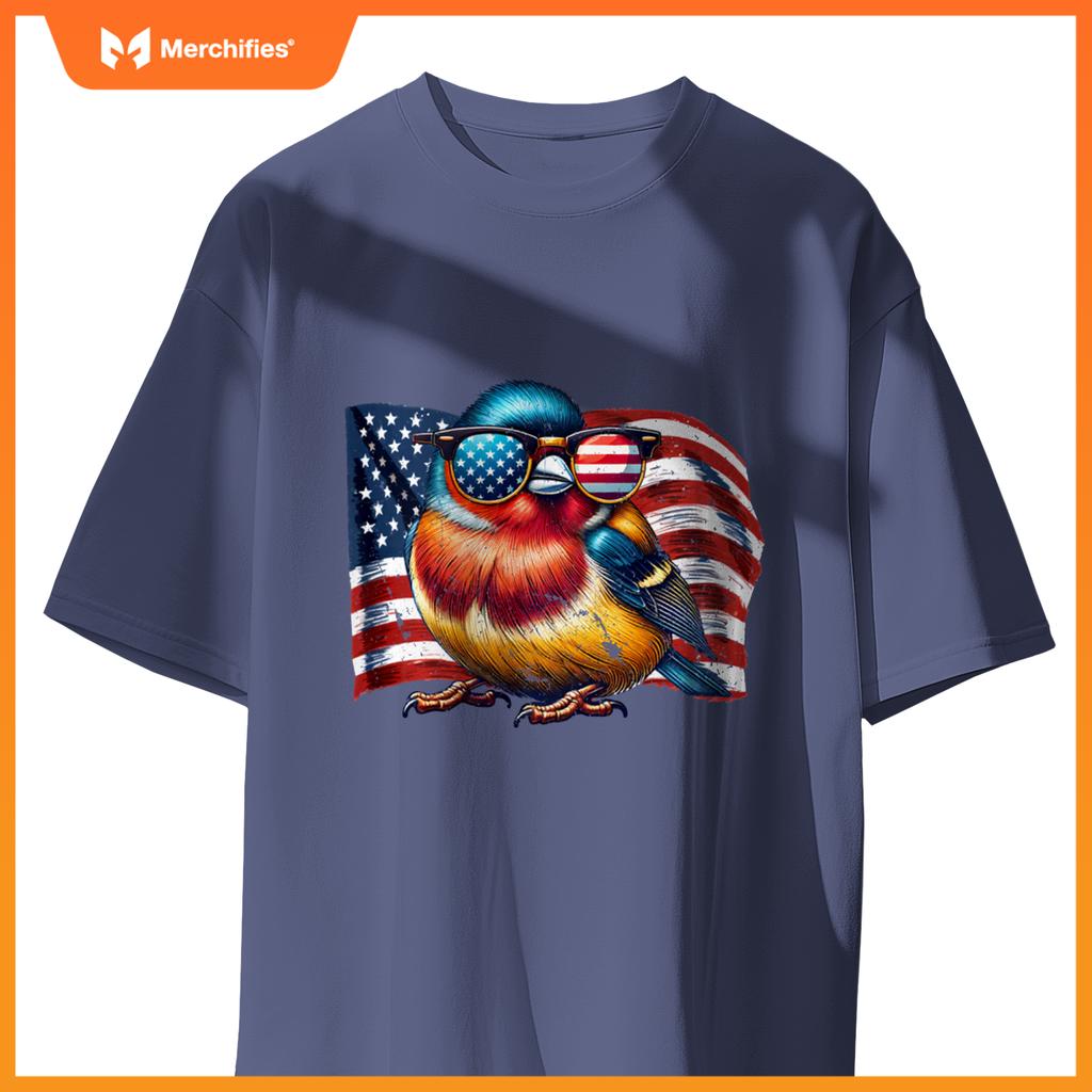 Vintage Finch Birds USA Flag Animals Patriotic Sunglasses T-Shirt