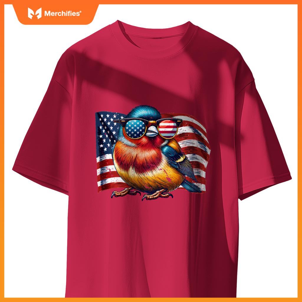 Vintage Finch Birds USA Flag Animals Patriotic Sunglasses T-Shirt