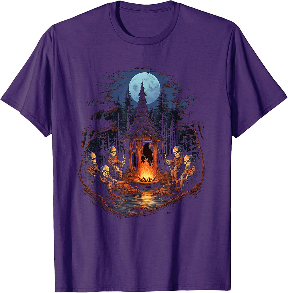Vintage Ghost and Skeleton by Fire Camping Gothic Halloween T-Shirt