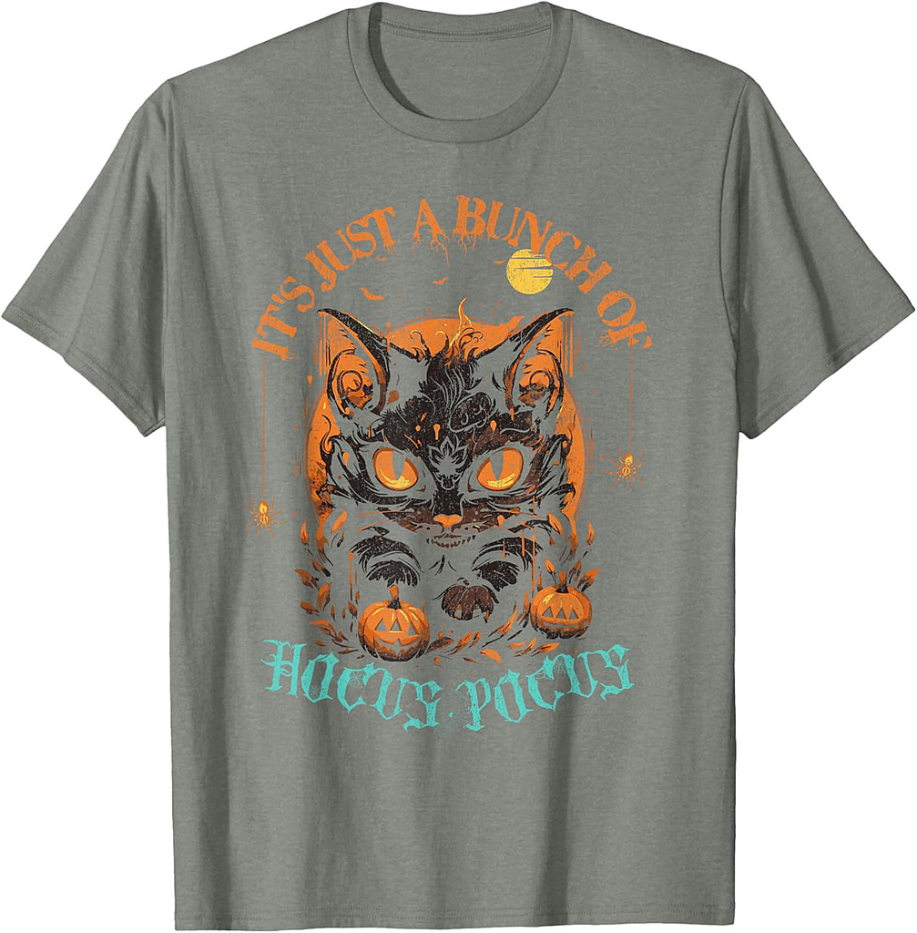 Vintage Halloween Black Cat It's Just A Bunch Of Hocus Pocus Men Women T-Shirt