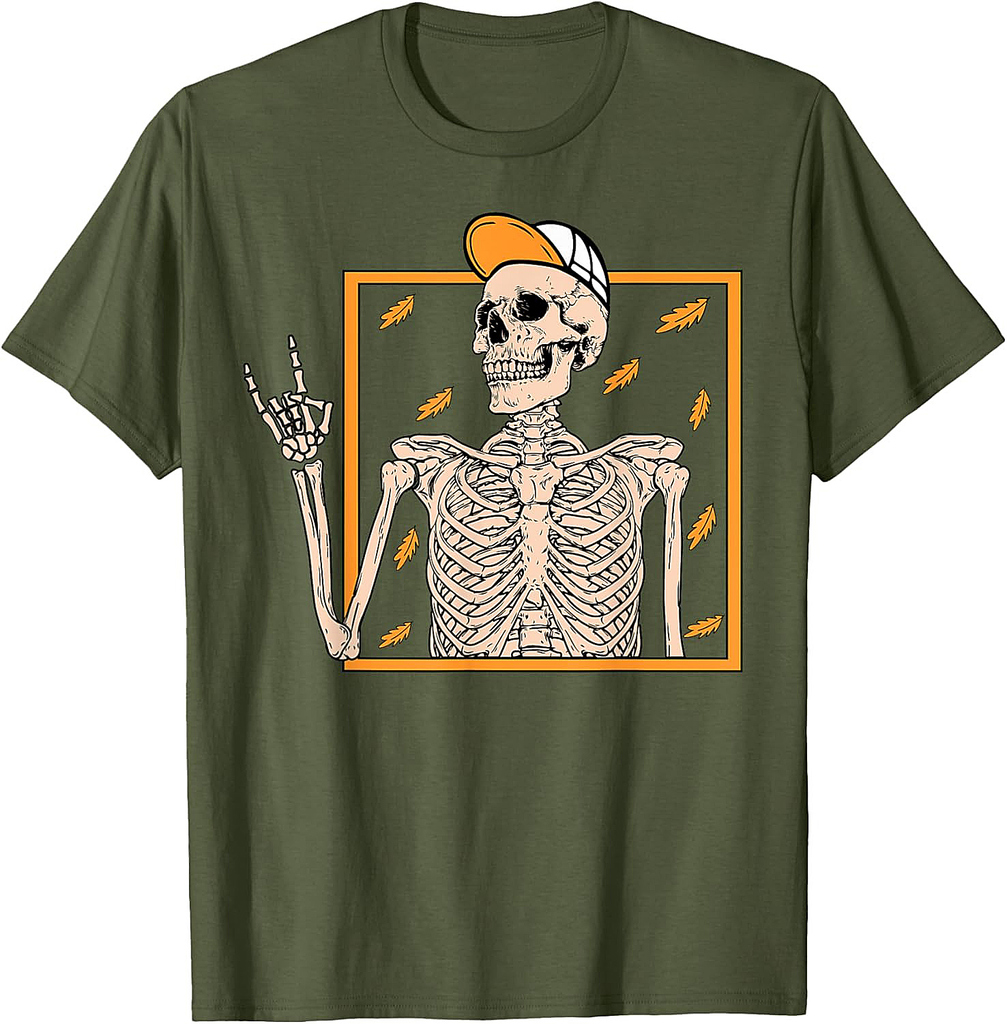 Vintage Halloween Skeleton Rock On Hand Skeleton Men Boys T-Shirt
