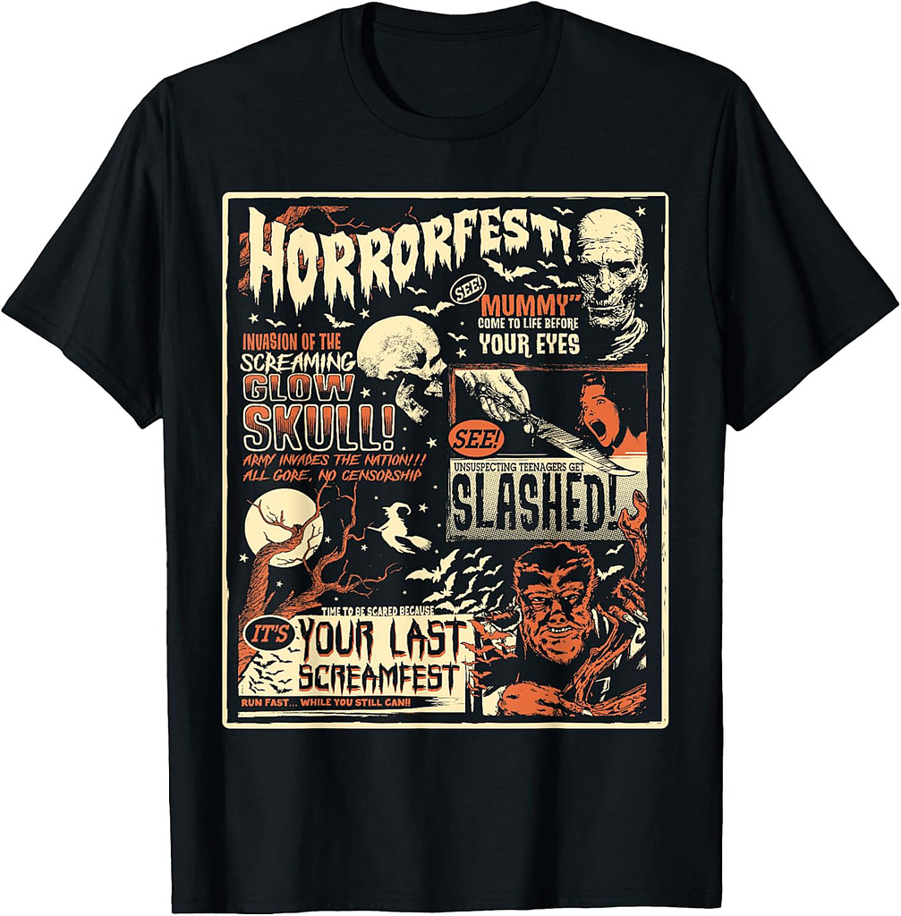 Vintage Horrorfest Movie Poster Terror Old Time Halloween T-Shirt