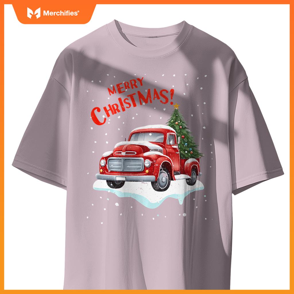 Vintage Merry Christmas Red Pickup Truck Old Fashioned Xmas T-Shirt