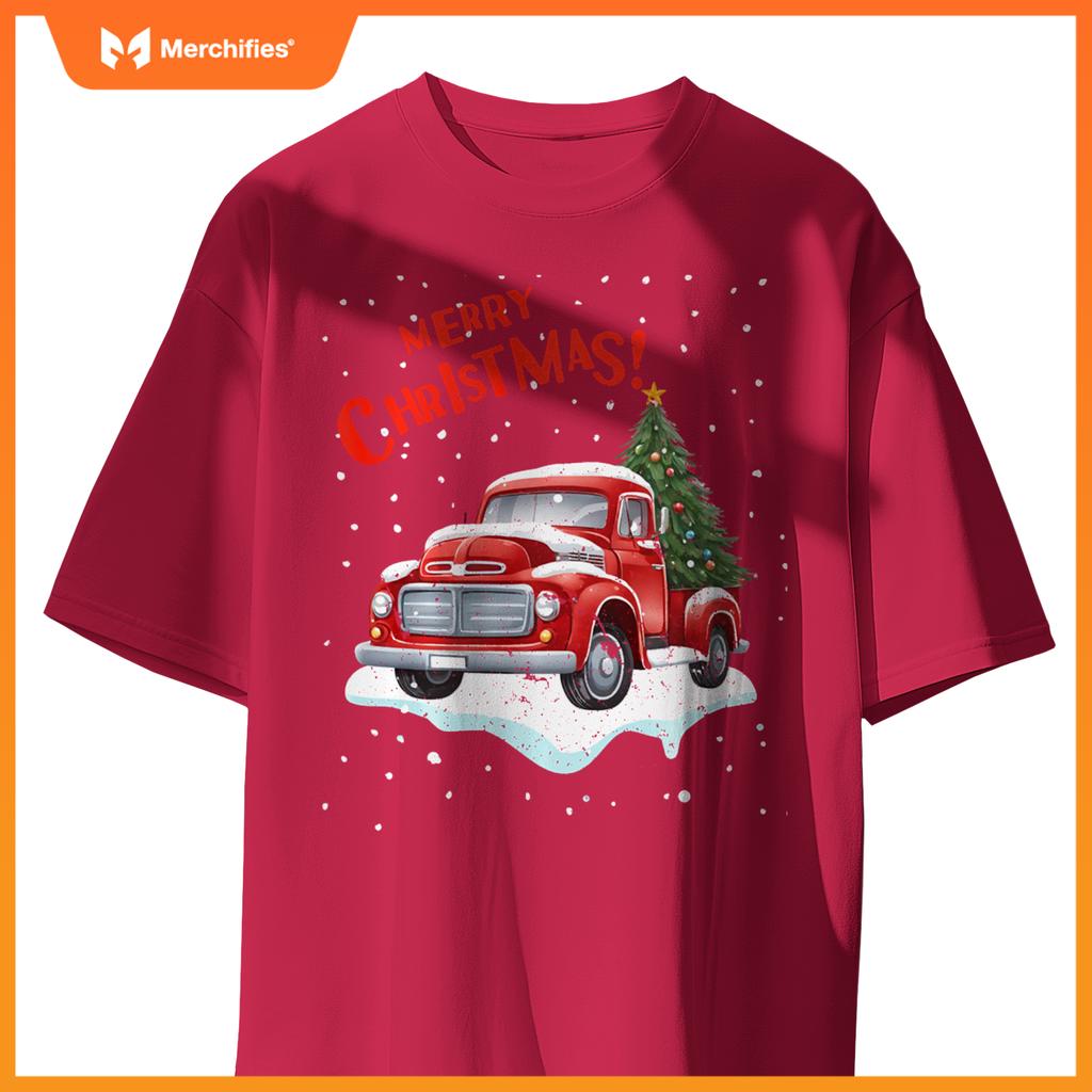 Vintage Merry Christmas Red Pickup Truck Old Fashioned Xmas T-Shirt