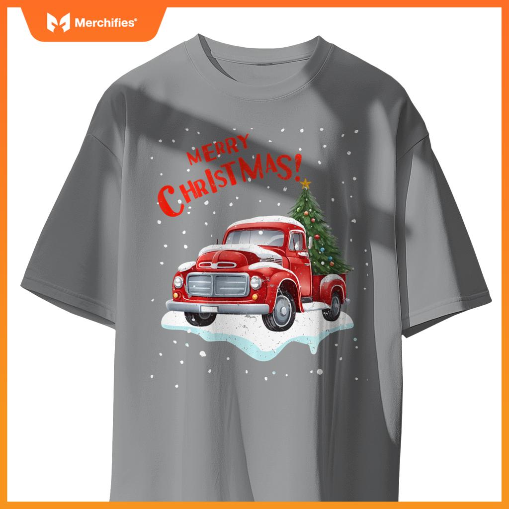 Vintage Merry Christmas Red Pickup Truck Old Fashioned Xmas T-Shirt