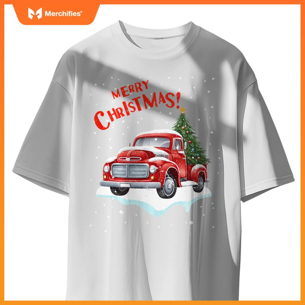 Vintage Merry Christmas Red Pickup Truck Old Fashioned Xmas T-Shirt