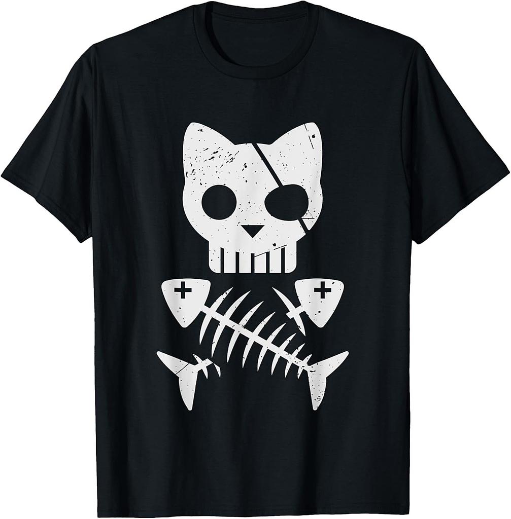 Vintage Pirate Cat Kitten Halloween Skull Cross Bones T-Shirt