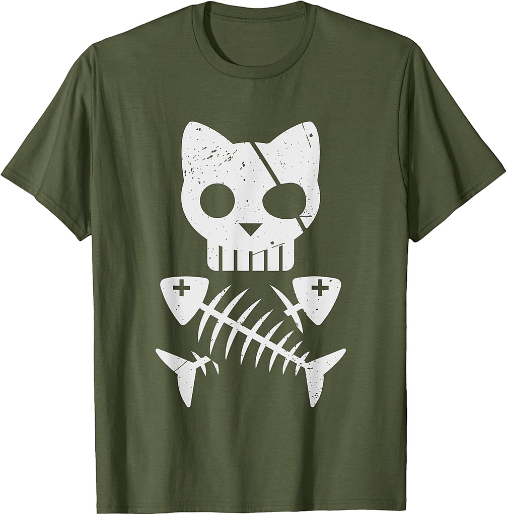 Vintage Pirate Cat Kitten Halloween Skull Cross Bones T-Shirt