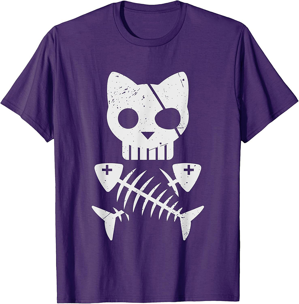 Vintage Pirate Cat Kitten Halloween Skull Cross Bones T-Shirt