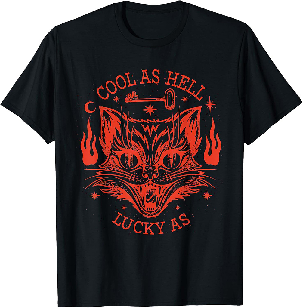 Vintage Scary Halloween Black Cat T-Shirt