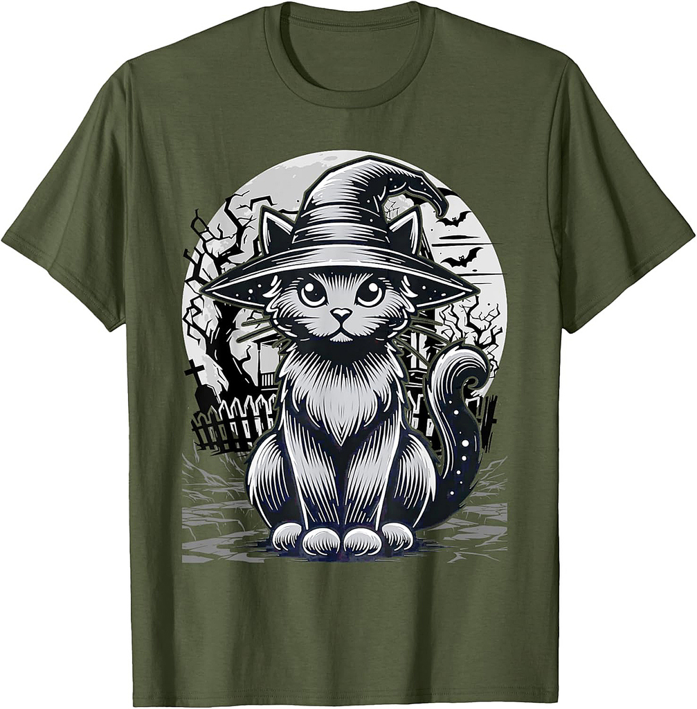 Vintage Scary Halloween Cat Costume Retro Cat Moon T-Shirt