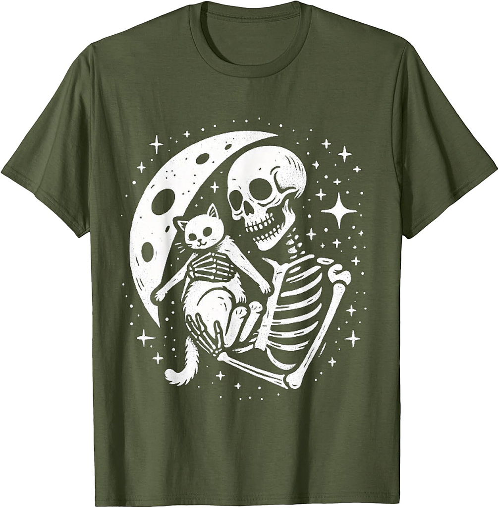 Vintage Skeleton Cat Skull Goth Halloween Men Women Kids T-Shirt