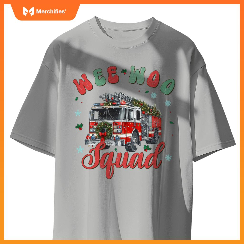 Wee Woo Squad Fire Truck Firefighter Christmas T-Shirt