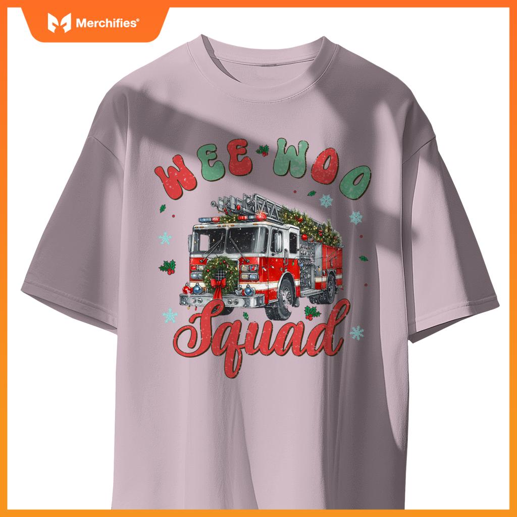 Wee Woo Squad Fire Truck Firefighter Christmas T-Shirt