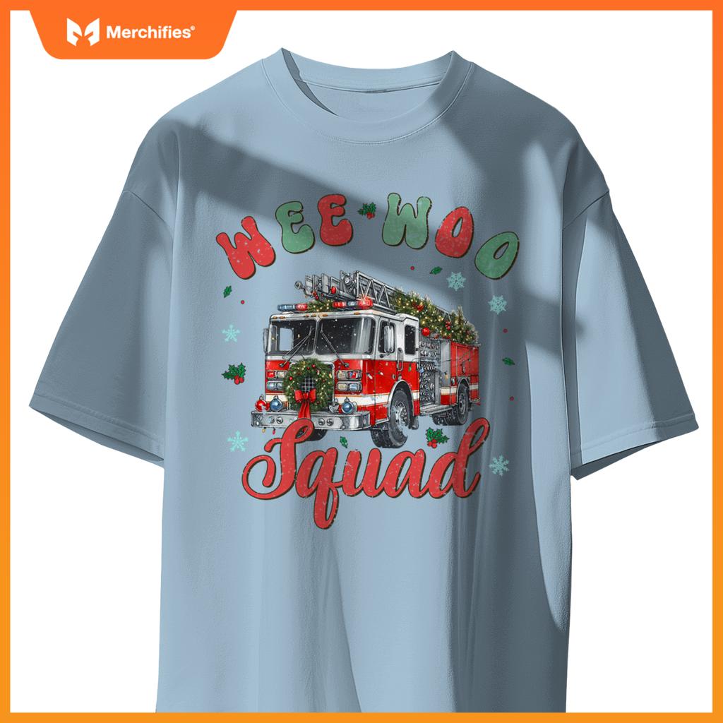 Wee Woo Squad Fire Truck Firefighter Christmas T-Shirt