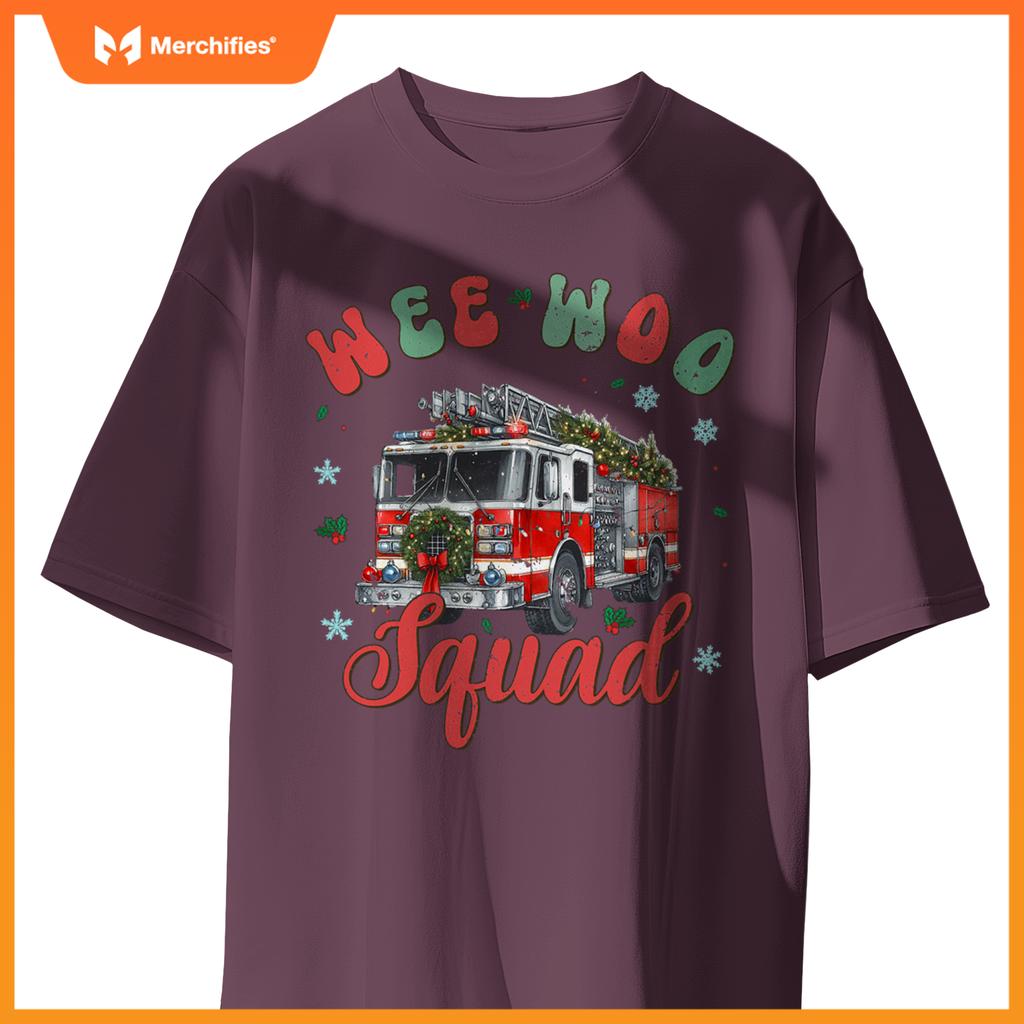 Wee Woo Squad Fire Truck Firefighter Christmas T-Shirt