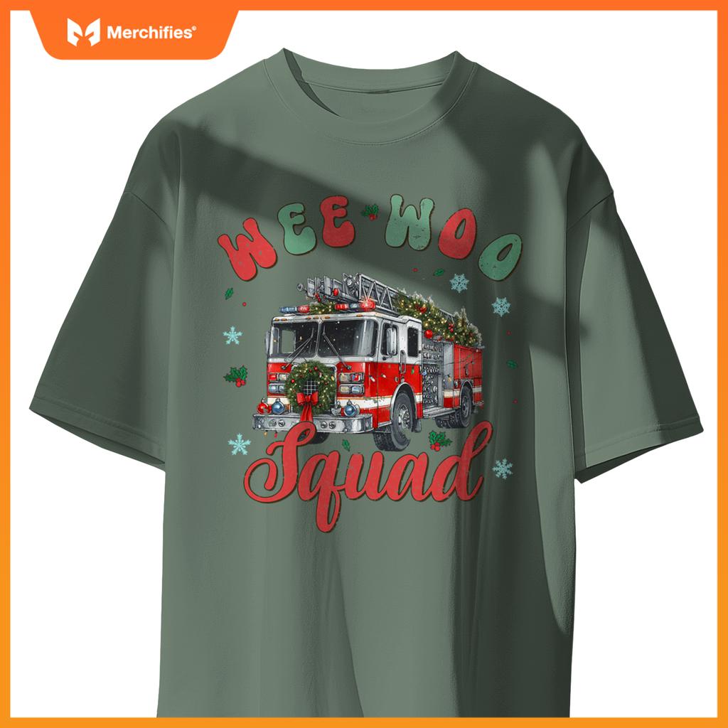 Wee Woo Squad Fire Truck Firefighter Christmas T-Shirt