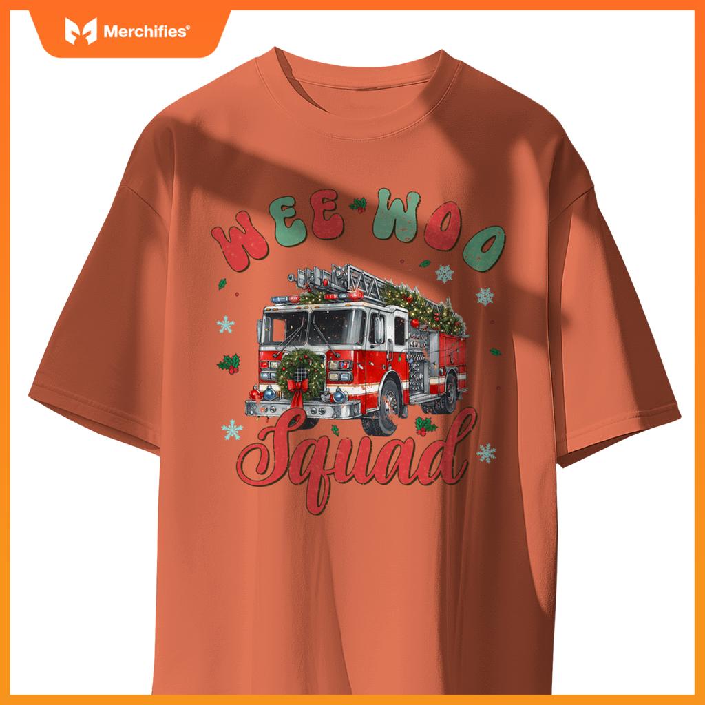 Wee Woo Squad Fire Truck Firefighter Christmas T-Shirt
