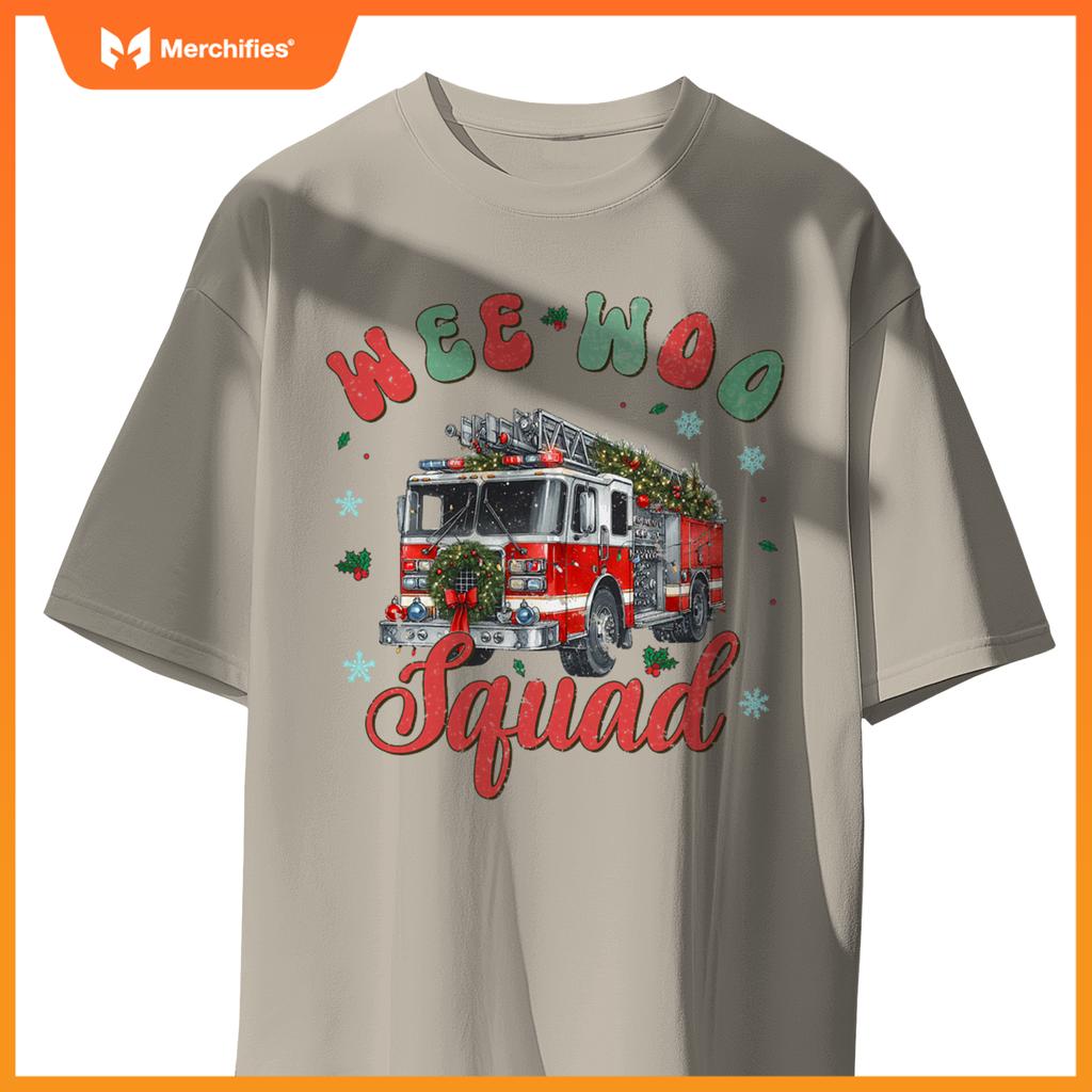 Wee Woo Squad Fire Truck Firefighter Christmas T-Shirt