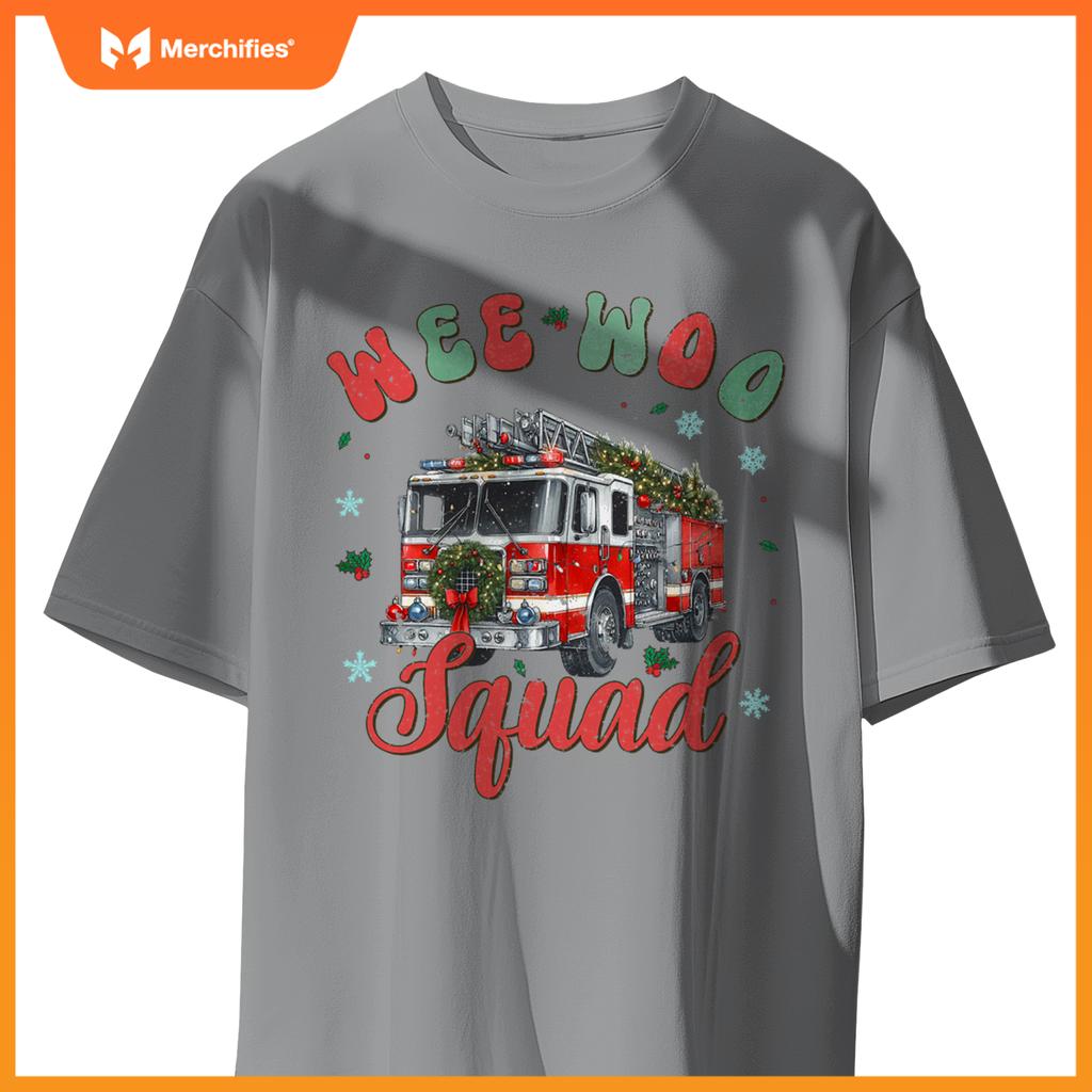 Wee Woo Squad Fire Truck Firefighter Christmas T-Shirt