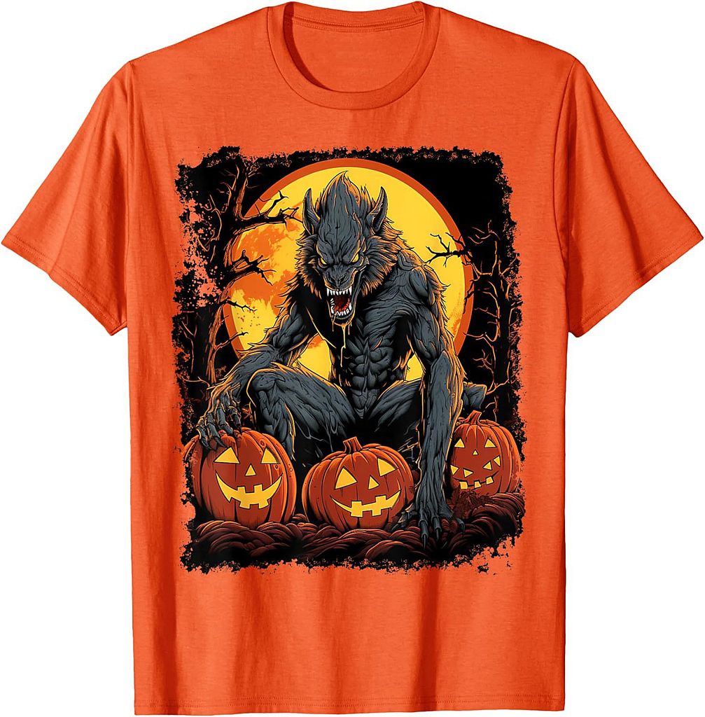 Werewolf Orange Halloween T-Shirt