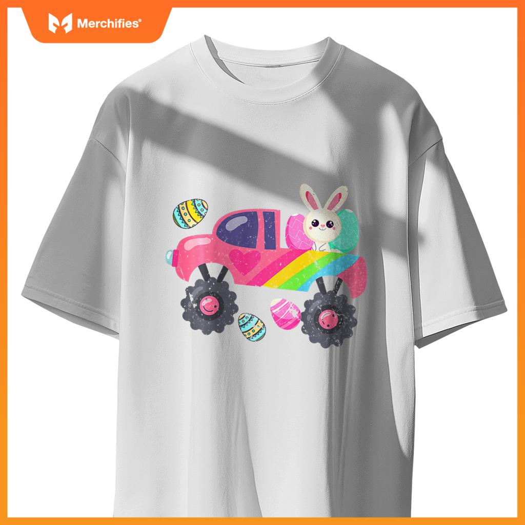 Kids Cute Bunny Rabbit Happy Easter Monster Truck Kids Egg Hunt T-Shirt