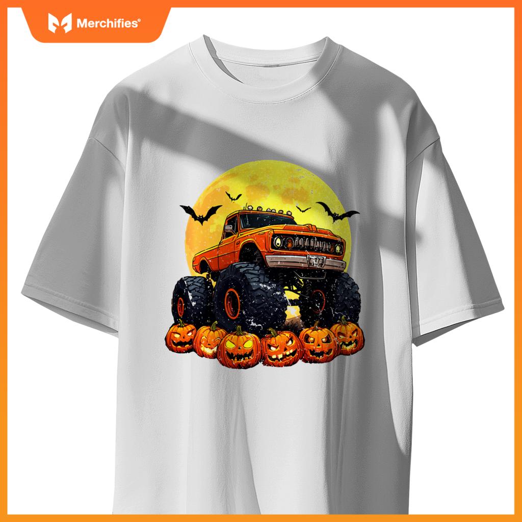 Monster Truck Ghost Pumpkin Toddler Costume Boys Halloween T-Shirt