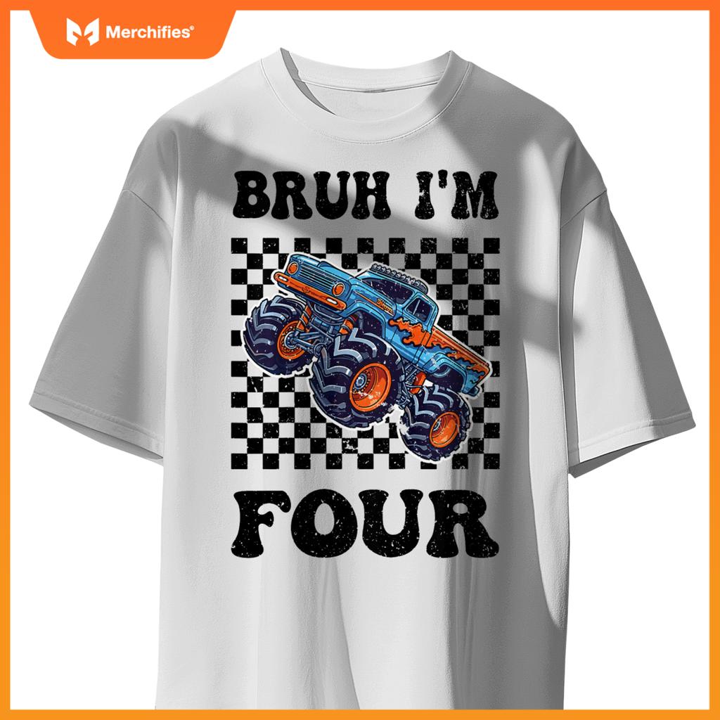 Kids 4 Years Old Boy Girl Bruh Im 4 Birthday Boys Monster Truck T-Shirt