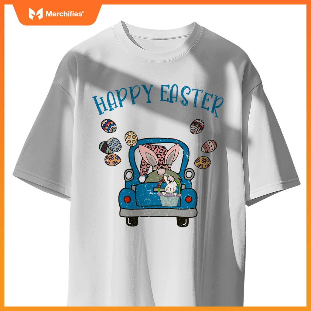 Happy Easter Gnome Bunny Rabbit In Truck Easter Egg Kids T-Shirt