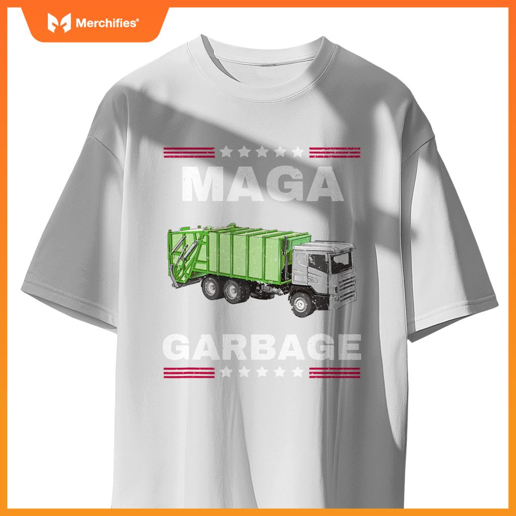 Funny Trump MAGA Garbage Truck American Flag T-Shirt