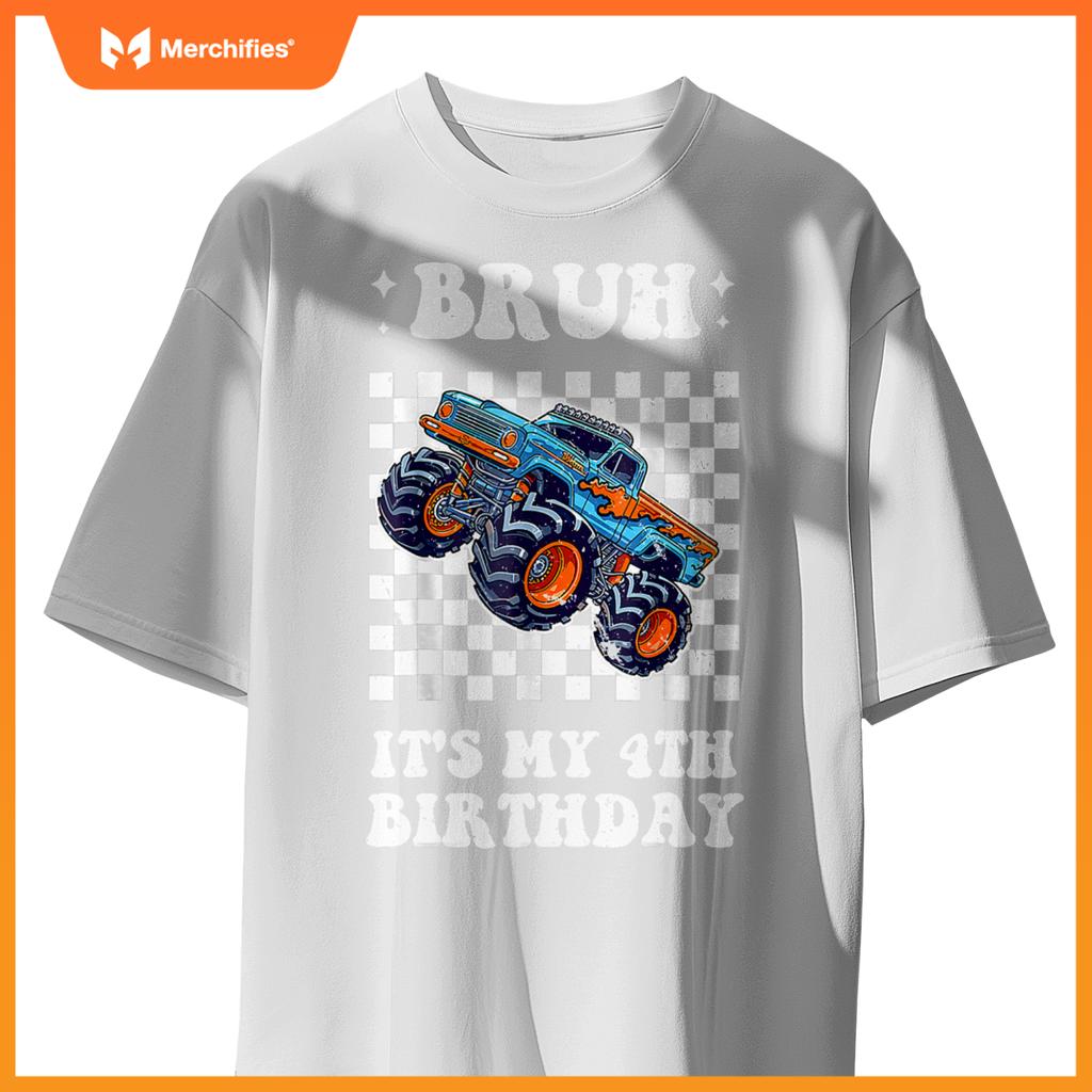 Kid 4 Years Old Bruh It's My 4th Birthday Boys Monster Truck T-Shirt