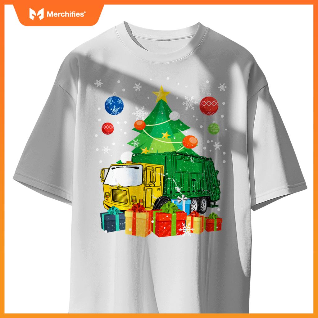 Garbage Truck Christmas Tree Lights Ornament Decor Xmas T-Shirt