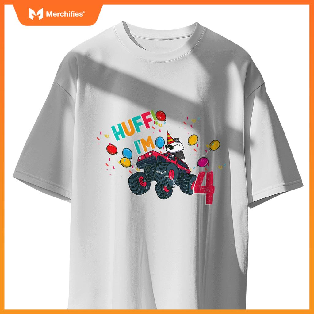 Huff Im 4 Monster Truck Driver Cute Panda Bear Animal Kids T-Shirt