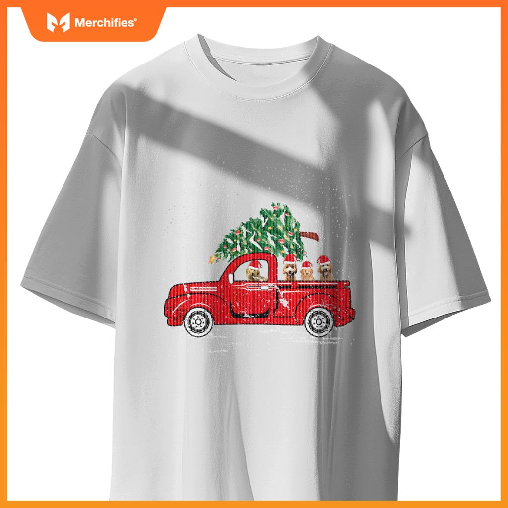 Goldendoodle Riding Red Truck Santa Christmas Pajamas T-Shirt