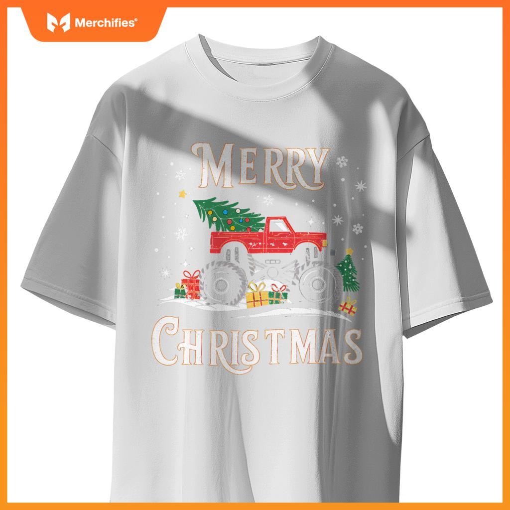 Merry Christmas Monster Truck Xmas Family Boys Ns Kids T-Shirt
