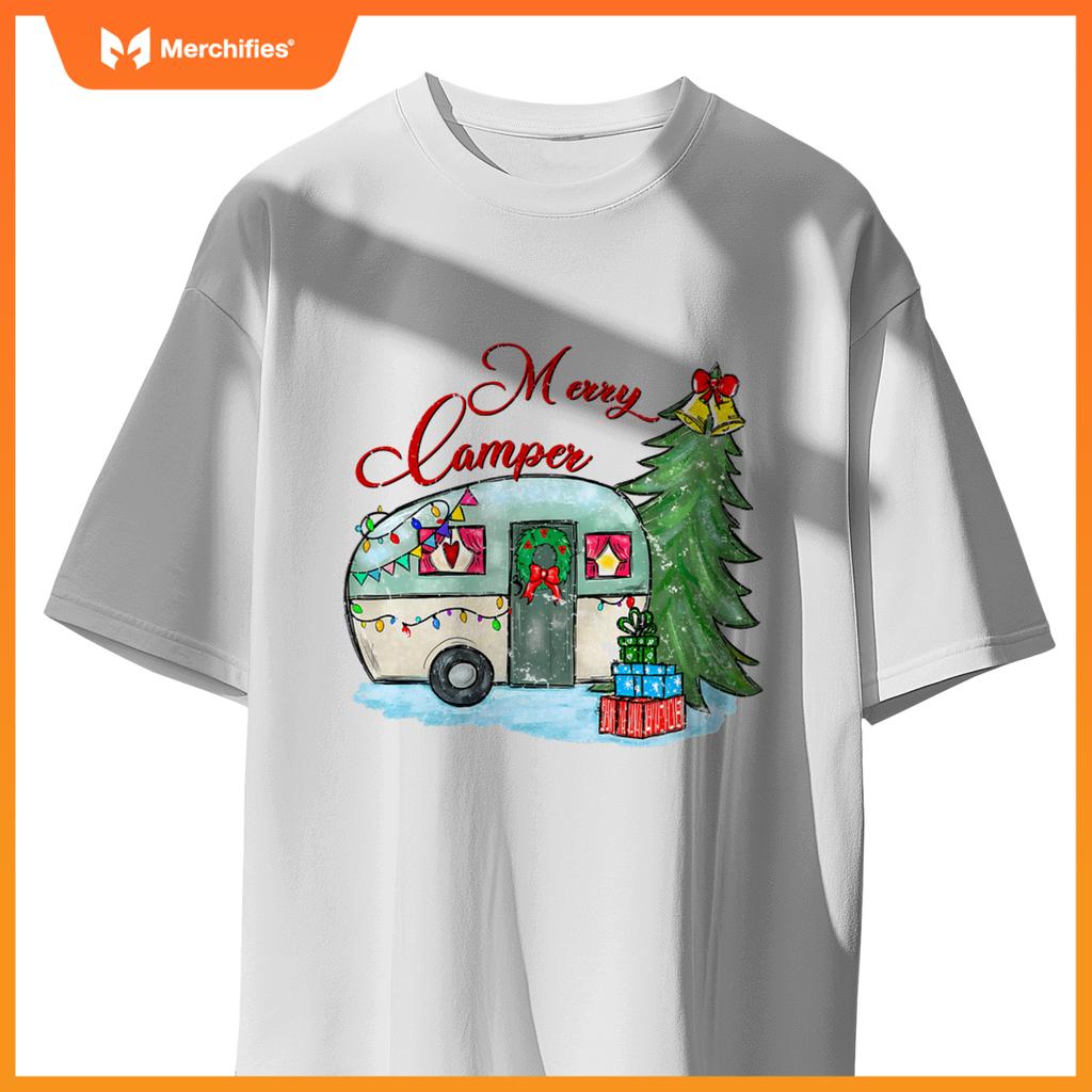 Merry Camper Christmas Santa Camper Camping Truck Xmas Tree T-Shirt