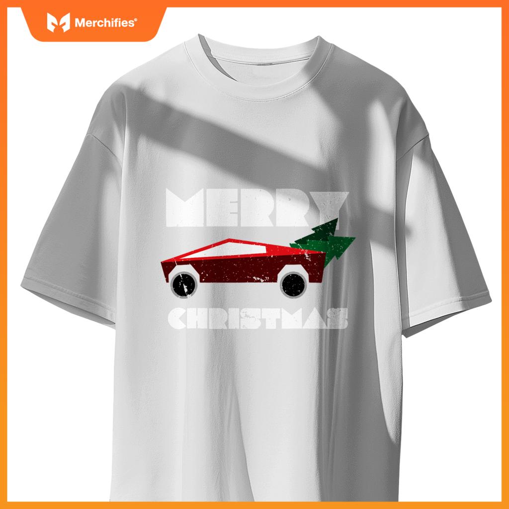 Futuristic Cyber Red Truck Pickup Christmas Tree Kids Men T-Shirt
