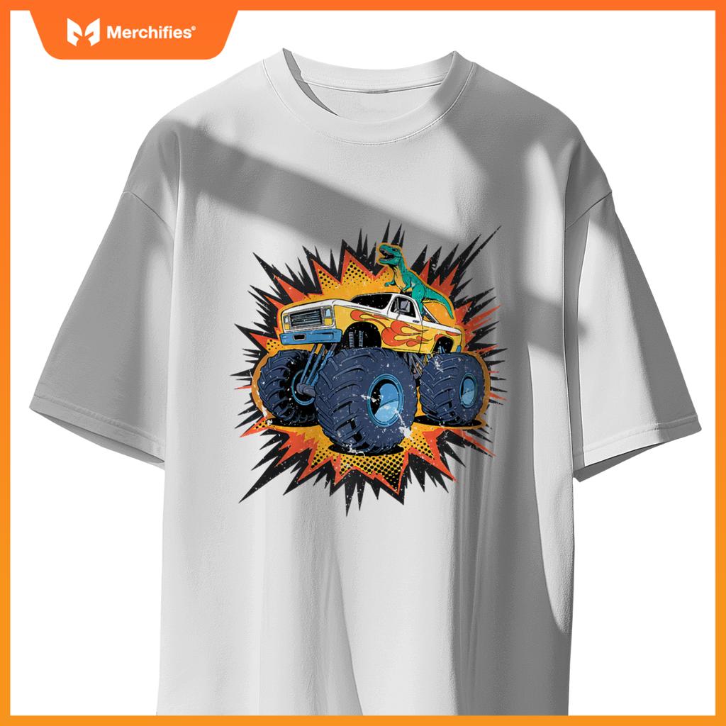 Monster Truck Boy Family Birthday Party Dino Dinosaur Trucks T-Shirt
