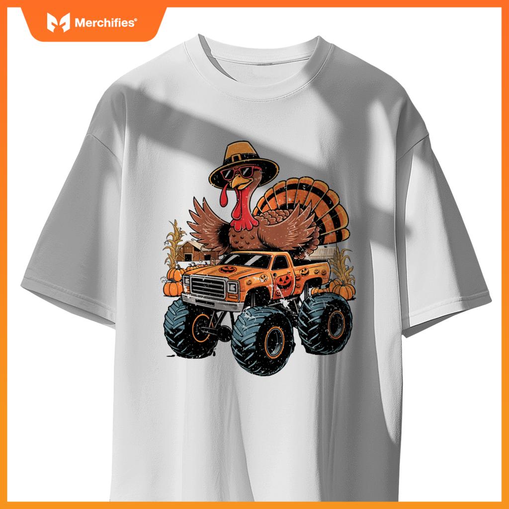 Funny Turkey Thanksgiving Truck Fall Turkey Kid Thanksgiving T-Shirt