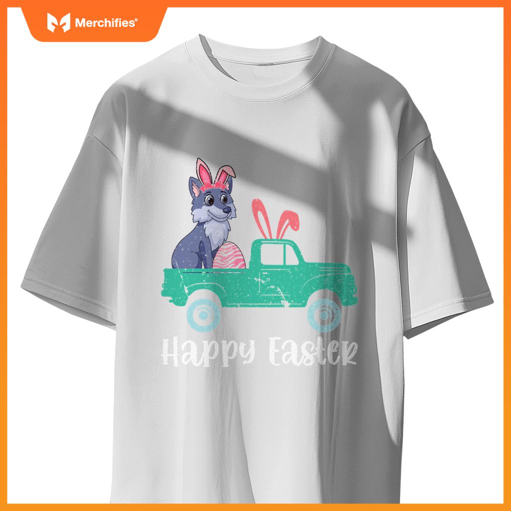 Happy Easter Wolf Bunny Riding Truck Boys Toddler T-Shirt