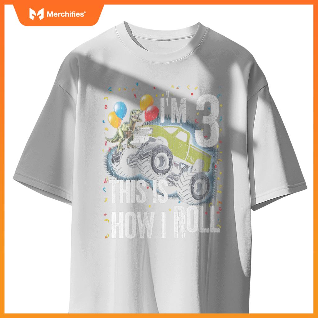 Monster Truck 3 Year Old Toddler 3rd Birthday Party Dinosaur T-Shirt
